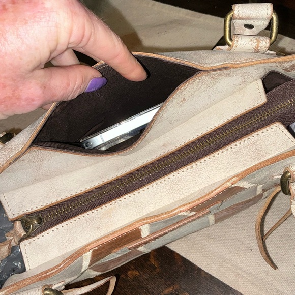 NWT Bed Stu Rockababy Patchwork Satchel Crossbody Bag Tan Nectar Lux MSRP $335 - Picture 9 of 11